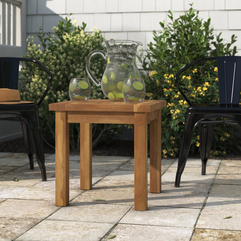Teak Wood Slatted Brown Outdoor Accent Table